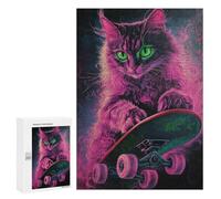 Neon Skateboarding Cat Art Print-8 Puzzle 1000 Pièces Educa Jouet en Bois Cadeau Unique Décoration Intérieure Jeu Éducatif Challenge Toy Adultes Et Enfants À Partir De 14 Ans 300 PCS