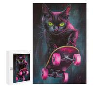 Neon Skateboarding Cat Art Print Puzzle 1000 Pièces Educa Jouet en Bois Cadeau Unique Décoration Intérieure Jeu Éducatif Challenge Toy Adultes Et Enfants À Partir De 14 Ans 1000 PCS