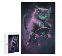 Neon Skateboarding Cat Art Print Puzzle 1000 Pièces Educa Jouet en Bois Cadeau Unique Décoration Intérieure Jeu Éducatif Challenge Toy Adultes Et Enfants À Partir De 14 Ans 1000 PCS