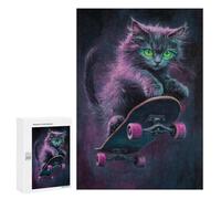 Neon Skateboarding Cat Art Print Puzzle 1000 Pièces Educa Jouet en Bois Cadeau Unique Décoration Intérieure Jeu Éducatif Challenge Toy Adultes Et Enfants À Partir De 14 Ans 300 PCS