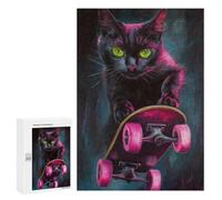 Neon Skateboarding Cat Art Print Puzzle 300 Pièces Educa Jouet en Bois Cadeau Unique Décoration Intérieure Jeu Éducatif Challenge Toy Adultes Et Enfants À Partir De 14 Ans 300 PCS