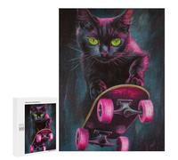Neon Skateboarding Cat Art Print Puzzle 500 Pièces Educa Jouet en Bois Cadeau Unique Décoration Intérieure Jeu Éducatif Challenge Toy Adultes Et Enfants À Partir De 14 Ans 500 PCS