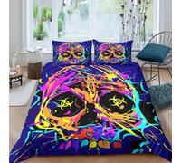 Neon Skull Art Ensemble De Literie Respirante Microfibre 3 Pièces 3D Imprimée Vibrant Pop Surrealism Linge de Lit avec Fermeture Éclair Ultra Douce for Chambre de garçons Super King（260x220cm）