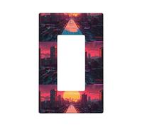 Neon Sunset Cyberpunk Cityscape Plaque murale 1 gang Taille standard 11,2 x 6,9 cm Couverture décorative pour interrupteur en polycarbonate thermoplastique