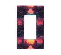 Neon Sunset Cyberpunk Cityscape Plaque murale sans vis 1 gang Taille standard 11,7 x 7,1 cm Couvercle décoratif pour interrupteur en polycarbonate thermoplastique