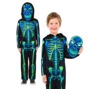 Néon Vert Costume Squelette Enfants Déguisement Halloween + Masque Garçons