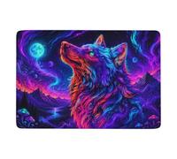 Neon Wolf Art Print Tapis De Salon 150 X 100 Cm, Imprimé Déco De Noël | Idée cadeau pour une nouvelle maison : Tapis intérieur doux, avec entretien facile à la main; près du lit ou du canapé