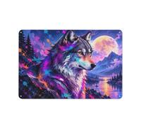 Neon Wolf Mountain Moon Plaque En Métal 20x30cm Pour La Maison | Associez des plaques métal aux intérieurs vintage et rétro comme détail mural polyvalent.