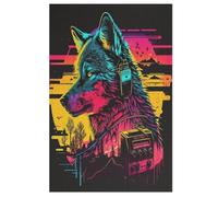 Neon Wolf Puzzles Adultes 1000 Pièces Puzzle Adulte Jeu Éducatif Challenge Toy en Bois pour Enfants 78×53cm