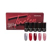 NÉONAIL Kit de Manucure Semi-Permanente TIMELESS GIFT - 5 x 3 ml Vernis à Ongles Gel UV - Vernis Semi-Permanents en Édition Limitée - Couleurs Classiques et Pailletées Rose, Rouge & Argent - Nail Art.