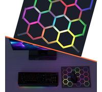 Neonaze Tapis de souris de jeu avec motif lumineux hexagonal, tapis de souris dur, plusieurs modes d'éclairage, prend en charge le réglage des couleurs du client PC, se synchronise avec les couleurs