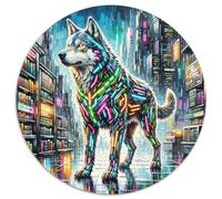 NeonBattleLoup 1000 Pièces Casse-tête Fantastique Magique Puzzle Rond pour Adultes Et Enfants Classiques l'art De La Décoration Moderne Qualité Supérieure 1000pcs (67.5x67.5cm)