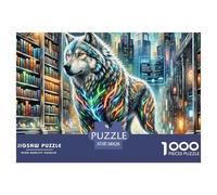 NeonBattleLoup 1000 Pièces Jigsaw Puzzle Fantastique Magique pour Adultes Artistique Cadeaux Défi Activité Créative 38x26cm/1000pcs