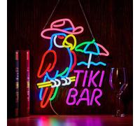 NEONLAND Panneau néon Tiki Bar Perroquet pour décoration murale, alimenté par USB, 41,9 x 32 cm