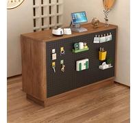 NEONMAN Bureau d'accueil avec Panneau Perforé à Monter Soi-même et Tiroir Verrouillable - Grand Comptoir de Rangement pour Magasin Bureau Hôtel(Brown+Black,120x40x88cm)