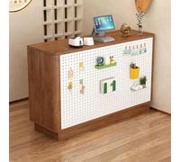 NEONMAN Bureau d'accueil avec Panneau Perforé à Monter Soi-même et Tiroir Verrouillable - Grand Comptoir de Rangement pour Magasin Bureau Hôtel(Brown+White,120x40x88cm)