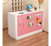 NEONMAN Bureau d'accueil avec Panneau Perforé à Monter Soi-même et Tiroir Verrouillable - Grand Comptoir de Rangement pour Magasin Bureau Hôtel(Pink+White,80x40x88cm)
