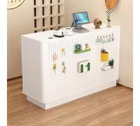 NEONMAN Bureau d'accueil avec Panneau Perforé à Monter Soi-même et Tiroir Verrouillable - Grand Comptoir de Rangement pour Magasin Bureau Hôtel(White+White,120x40x88cm)