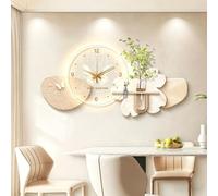 NEONMAN Horloge Murale Décorative 3D avec LED - Art Mural LED Moderne en Grès, avec Plantes Artificielles et Vase, Décoration Murale Suspendue pour Salon,Chambre(Orange,W120xH60cm/47.2x23.6in)
