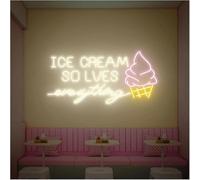 Néons D'Ambiance Apaisante Lampe Enseignes Au Néon Ice Cream Solve Everything Alimentées Par, Luminosité Réglable(F,80cm)