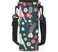 Neoprene Bottle Holder Tote Bag 750ml With Adjustable Shoulder Strap,Portable Insulated Perfect For Stainless Steel And Plastic Bottle-Large,Green Flower