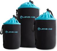 Neoprene Camera Lens Bag with Fleece Lining: Case,Lens Protector Pocket with Lanyard,Blue,pack of 3 (s,m,l)
