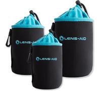 Neoprene Camera Lens Bag with Fleece Lining: Case,Lens Protector Pocket with Lanyard,Navy blue,3 Pack (XS,S,M)