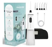 NEOPULSE EASY® - Jet Dentaire Hydropulseur Irrigateur Oral - Usage Familial - 5 Niveaux de Pression - Grand Réservoir de 240ML - 6 embouts - Gencives Sensibles et Orthodontie - Transportable - Blanc