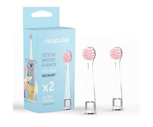 NEOPULSE® - Lot de 2 Recharges Têtes de Brosse Roses Nylon Ultra-souples - Brosse à Dents Électrique Sonique Bébé NEOBABY® - De 0 à 3 ans -Dès la première dent - Adapté à la morphologie des bébés