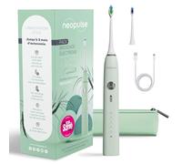 NEOPULSE NEOSONIC® - Brosse à dents électrique sonique - Autonomie 3 mois - 15 réglages, 5 modes × 3 intensités - Minuteur 2 min, alertes toutes les 30 sec - Recharge USB-C - 2 têtes incluses - Verte