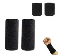 Neoreser 4 Pcs Bracelet Poignet de Sport, Bandeaux absorbants, Élastique Bandes de Poignet en Coton pour Femmes Hommes Gym, Course, Bicyclette, Football, Tennis, Basketball(Noir)
