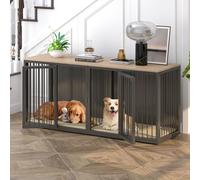 Neoriver Grande cage pour 2 chiens, 181,9 cm, Pro XXL, très résistante avec séparateur, cadre en acier, double cage d'intérieur pour chiens de petite, moyenne et grande taille, noir