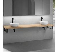 neoro n50 2 vasques à poser Ø 40 H : 14 cm, avec plan de toilette en bois massif sans découpe l : 220,5 H : 4 P : 51,5 cm, 2#BN0064WM+BN0415W1+2#BN000005+2#BN000002,