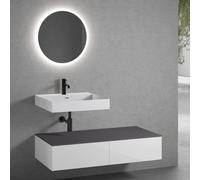 neoro n50 Ensemble de meubles l : 120 cm, 2 tiroirs, lavabo blanc mat avec 1 trou percé, avec miroir n30,, BN0137WM+2#BN0411WH+BN0404GR+BN0009MI,