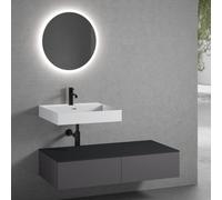neoro n50 Ensemble de meubles l : 120 cm, 2 tiroirs, lavabo blanc mat avec 1 trou percé, avec miroir n30,, BN0137WM+2#BN0411GR+BN0404BM+BN0009MI,