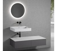 neoro n50 Ensemble de meubles l : 120 cm, 2 tiroirs, lavabo blanc mat sans trou percé, avec miroir n30, BN0133WM+2#BN0411GR+BN0404WM+BN0009MI,