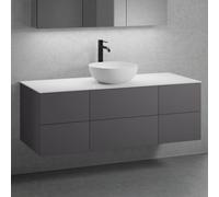 neoro n50 Ensemble de meubles l : 140 cm, 6 tiroirs, lavabo Ø 45 cm blanc mat,, BN0106WM+BN0421GR+2#BN0420GR+BN0408WM,