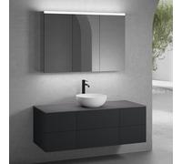 neoro n50 Ensemble de meubles l : 140 cm, 6 tiroirs, vasque Ø 40 cm blanc mat, avec armoire de toilette,, BN0064WM+BN0421BM+2#BN0420BM+BN0408GR+BN0475MI,