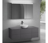 neoro n50 Ensemble de meubles l : 140 cm, 6 tiroirs, vasque Ø 45 cm blanc mat, avec armoire de toilette,, BN0106WM+BN0421GR+2#BN0420GR+BN0408GR+BN0475MI,