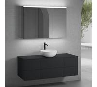 neoro n50 Ensemble de meubles l : 140 cm, 6 tiroirs, vasque Ø 45 cm blanc mat, avec armoire de toilette,, BN0106WM+BN0421BM+2#BN0420BM+BN0408BM+BN0475MI,