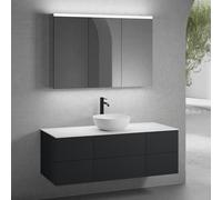 neoro n50 Ensemble de meubles l : 140 cm, 6 tiroirs, vasque Ø 45 cm blanc mat, avec armoire de toilette,, BN0106WM+BN0421BM+2#BN0420BM+BN0408WM+BN0475MI,