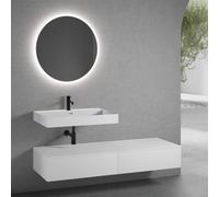 neoro n50 Ensemble de meubles l : 160 cm, 2 tiroirs, lavabo blanc mat avec 1 trou percé, avec miroir n30,, BN0138WM+2#BN0412WM+BN0405WH+BN0010MI,