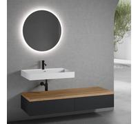 neoro n50 Ensemble de meubles l : 160 cm, 2 tiroirs, lavabo blanc mat avec 1 trou percé, avec miroir n30,, BN0138WM+2#BN0412BM+BN0405W1+BN0010MI,