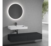 neoro n50 Ensemble de meubles l : 160 cm, 2 tiroirs, lavabo blanc mat avec 1 trou percé, avec miroir n30,, BN0138WM+2#BN0412BM+BN0405BM+BN0010MI,