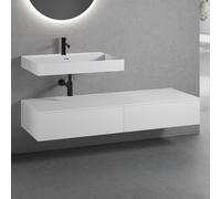 neoro n50 Ensemble de meubles l : 160 cm, 2 tiroirs, lavabo blanc mat avec 1 trou percé, BN0138WM+2#BN0412WM+BN0405WH,
