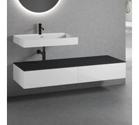neoro n50 Ensemble de meubles l : 160 cm, 2 tiroirs, lavabo blanc mat avec 1 trou percé, BN0138WM+2#BN0412WH+BN0405BM,