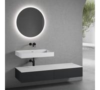 neoro n50 Ensemble de meubles l : 160 cm, 2 tiroirs, lavabo blanc mat sans trou percé, avec miroir n30, BN0134WM+2#BN0412BM+BN0405WH+BN0010MI,