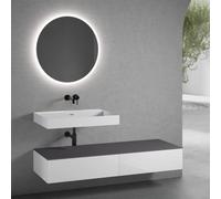 neoro n50 Ensemble de meubles l : 160 cm, 2 tiroirs, lavabo blanc mat sans trou percé, avec miroir n30, BN0134WM+2#BN0412WH+BN0405GR+BN0010MI,