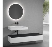 neoro n50 Ensemble de meubles l : 160 cm, 2 tiroirs, lavabo blanc mat sans trou percé, avec miroir n30, BN0134WM+2#BN0412WM+BN0405BM+BN0010MI,