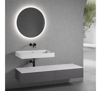 neoro n50 Ensemble de meubles l : 160 cm, 2 tiroirs, lavabo blanc mat sans trou percé, avec miroir n30, BN0134WM+2#BN0412GR+BN0405WH+BN0010MI,